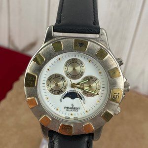 Stunning Vintage Silver and Gold Peugeot Moonphase Unisex Watch